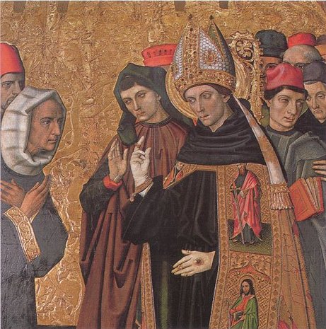 Detall de Sant Agustí discutint amb els heretges