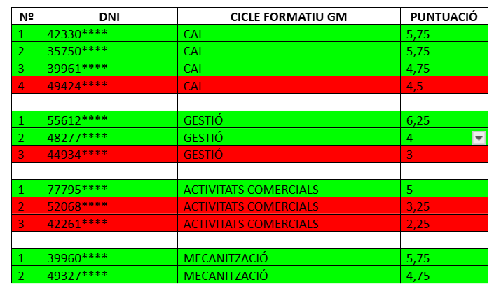 llista provisional CFGM Erasmus